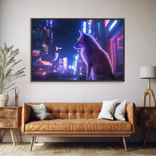 Load image into Gallery viewer, Alley Fox, Cyberpunk city, framed canvas print, urban decay art