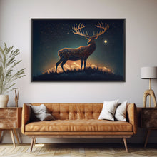 Load image into Gallery viewer, Deer made of stars, reflection stag, framed canvas print, unique wall art