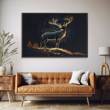 Load image into Gallery viewer, Deer made of stars, reflection stag, framed canvas print, unique wall art, starry night stag