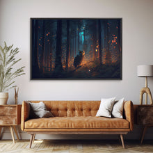 Carregar imagem no visualizador da galeria, Fantasy forest art, Fireflies and the owl at midnight, framed canvas art, framed canvas print