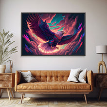 Load image into Gallery viewer, Birds of Prey art, bioluminescent Bald eagle, vaporwave art animal print, framed canvas print, framed canvas print, wall art with frame