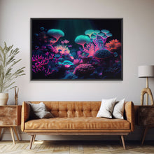 Load image into Gallery viewer, Coral Reef art, synthwave aesthetic ocean art, framed canvas art, framed wall art canvas print