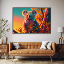 Cargar imagen en el visor de la galería, Cute Koala bear at sunset, vaporwave animal art, framed canvas print, framed wall art, ready to hang