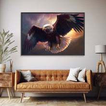 Load image into Gallery viewer, American Bald Eagle in Flight, watercolor, framed canvas print
