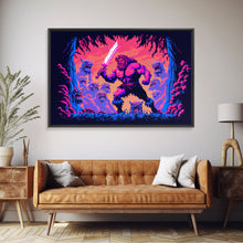 Carregar imagem no visualizador da galeria, Barbarian pixel art, vaporwave RPG concept art, framed canvas print, synthwave tabletop art