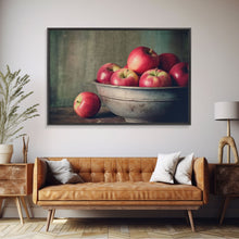 Cargar imagen en el visor de la galería, Farmhouse Kitchen Art, Framed Canvas Print, Still Life of Apples In A Rustic Bowl, Photography Print, Kitchen Decor, Rustic Country Kitchen