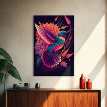 Load image into Gallery viewer, Beautiful Retro-Wave Humming Bird, framed canvas print, Colorful farmhouse wall art