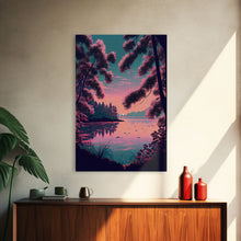 Load image into Gallery viewer, Beautiful Sunset over the lake, My Secret Spot, framed canvas print, Pinkwave retro style landscape art