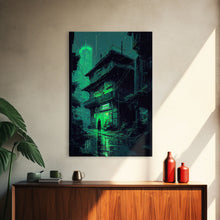 Load image into Gallery viewer, Cyberpunk Dystopian Emerald Green Town City Background Fine Art Print, Wall Decor, Wall Poster, Wall Art Print