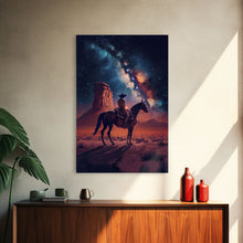 Cargar imagen en el visor de la galería, Cowboy contemplating the stars, framed canvas print, wild west art, western decor