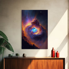 Cargar imagen en el visor de la galería, Colorful Nebula in Deep Space, Framed canvas print, retrowave watercolor space art