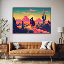 Load image into Gallery viewer, Cowboy Wild West Valley Sunset Mountains Cactus Fine Art Print, Wall Art Print, Wall Poster, Wall Décor