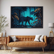 Load image into Gallery viewer, Black and Turquoise Panther, framed canvas print, unique wall art, wildlife canvas art, living room wall art