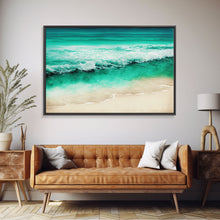 Carregar imagem no visualizador da galeria, Canvas Print, Painting of Emerald Green Waves, Framed Canvas Art, whimsical ocean art, framed wall art