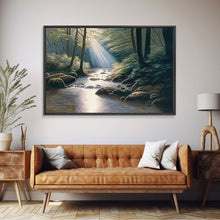 Cargar imagen en el visor de la galería, Colorful Watercolor Art, Framed Canvas Print, unique wall art, framed wall art, Landscape watercolor, Beams of Sunlight piercing the canopy
