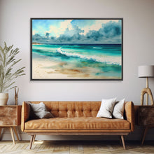 Carregar imagem no visualizador da galeria, framed emerald green ocean art, beach wall art, framed wall art, living room wall decor, abstract landscape art, framed canvas print