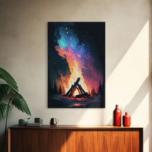 Carregar imagem no visualizador da galeria, Campfire Print, Framed Canvas Art, Original Artwork, Hiking, Up North, Lake Life, Cabin Decor
