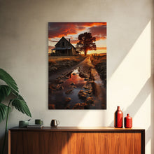 Load image into Gallery viewer, Country Lane Sunset Canvas Print, Country Roads, Dirt Road Art, Primitive Decor
