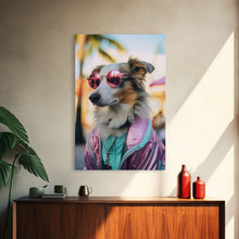 Load image into Gallery viewer, Border Collie Wall Print, Dog Wall Art, Dog With Shades, Pink Hoodie, Funny Art, Framed Wall Art, Framed Canvas, Wall Print, Wall Canvas