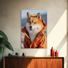 Load image into Gallery viewer, Shiba Inu Wall Print, Dog Wall Art, Animal Art, Orange Jacket, Funny Wall Art, Framed Wall Art, Framed Canvas, Wall Print, Wall Canvas