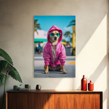 Cargar imagen en el visor de la galería, Chihuahua Wall Print, Copy of Dog Sunglasses, Pink Hoodie, Dog Wall Art, Funny Wall Art, Framed Wall Art, Framed Canvas, Wall Print