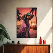 Load image into Gallery viewer, Dachshund Wall Print, Dog Portrait, Dog Sunglasses, Dog In Pink Suit, Dog Art Print, Framed Wall Art, Framed Canvas, Wall Print, Wall Canvas