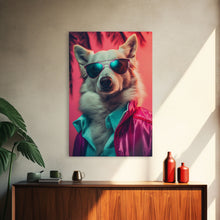 Cargar imagen en el visor de la galería, Corgi In Pink Suit Sunglasses Wall Print, Dog Décor, Dog Art Print, Dog Portrait, Framed Wall Art, Framed Canvas, Wall Print, Wall Canvas
