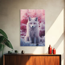 Load image into Gallery viewer, Arctic Fox Wall Print, Animal Art Print, Animal Portrait, Pink Art, Wildlife Art, Framed Wall Art, Framed Canvas, Wall Print, Wall Canvas