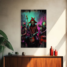 Load image into Gallery viewer, Death Metal Skeletons, Medieval Heavy Metal Undead Band Art, Framed Canvas Print, Unique Office Large Wall Art, Mancave Art
