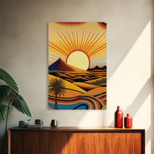Carregar imagem no visualizador da galeria, Art Deco Style Desert Landscape Painting Canvas Print, Framed Canvas Art, Unique Arizona Pueblo Style Southwestern Art