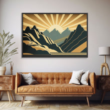 Carregar imagem no visualizador da galeria, Art Deco Style Mountain landscape at Sunset, Framed Canvas Print, Large Format Wall Art, Huge Wall Decor