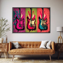 Load image into Gallery viewer, Electric Guitar Pop Art, Instrument Drawings, Framed Canvas Print, Pop Art, Graffiti Splatter Art, Large Living Room Wall Decorr