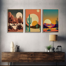 Load image into Gallery viewer, Arizona Desert Landscape, Framed Canvas Print Set, 3 Piece Wall Art, Brown Sepia Art, Mountains Wall Art, Office Wall Art