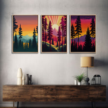 Load image into Gallery viewer, 3 Piece Framed Canvas Wall Art Retro Forest Nature Scenery Minimalist Canvas Print Modern Home Artwork Decoration for Living Room