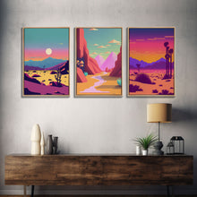 Load image into Gallery viewer, Desert Canvas Prints Set of 3, Arizona Desert 3 Panel Wall Art, Retro Boho Desert Art Print, Nature Gallery Wall Set, Large Framed Wall Art