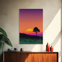 Carregar imagem no visualizador da galeria, A Lone Tree in a Texas Field At Sunset, Retro Style MCM Art, Framed Canvas Print, Trendy Wall Prints, Landscape and Sunset Outrun Art