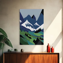 Carregar imagem no visualizador da galeria, Abstract Pacific Northwest Art, Minimalist Boho Style Forest and Mountain Landscape, Framed Canvas Art, Abstract Art, Green Mountains