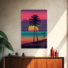 Carregar imagem no visualizador da galeria, Framed Canvas Print | Synthwave Sunset with Palm Trees | Home Decor | Ready to Hang | Retro Style Decor