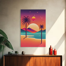 Carregar imagem no visualizador da galeria, Framed Canvas Print | Art Deco Sunset | Retro Style | Palm Trees | Island Vibes | Desert Pyramids and Palm Trees | Desert Art