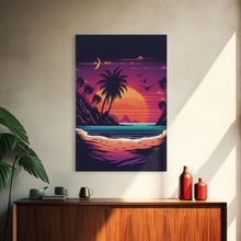 Carregar imagem no visualizador da galeria, Framed Canvas Print - Pop Art Style Beach at Sunset with Palm Trees - Retro Style - Living Room / Office / Bedroom Wall Art