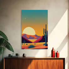 Carregar imagem no visualizador da galeria, Framed Canvas Print - Pop Art Desert Landscape at Sunset - Ready to Hang Wall Art - Retro Desert Prints - Minimalist Art