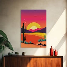 Carregar imagem no visualizador da galeria, Framed Canvas Art | Sunset Desert Landscape | Pop Art Style | UV-Resistant Coating | Hand-Stretched | 1.5" Thick Wooden Frame
