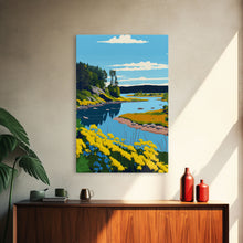 Cargar imagen en el visor de la galería, Colorful Pop Art Picture of a Stream, Framed Canvas Print, Surrealist High Contrast Cel Shaded Landscape Art