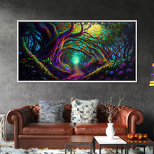 Cargar imagen en el visor de la galería, Fantasy wall art, canvas print, magical forest, fantasy landscape art, ready to hang wall art, magical glowing forest fantasy art