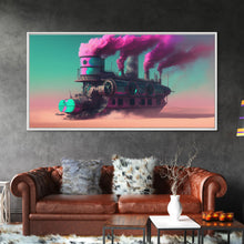 Carregar imagem no visualizador da galeria, Futuristic Steampunk / Cyberpunk Mashup Art, Steampunk Riverboat In A Desert, Framed Canvas Print, Scifi Wildwest Decor