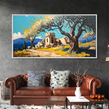 Load image into Gallery viewer, Ancient Roman Ruins, Framed Canvas Print, Old World Art, Olive Tree Amongst The Ruins, Living Room Decor