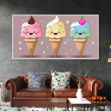 Load image into Gallery viewer, Ice Cream Wall Art, Framed Canvas Print, Cute Kawaii Art, Anime Style Wall Art, Ice Cream Parlor Art, Ice Cream Shop