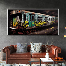 Carregar imagem no visualizador da galeria, Graffiti Subway Car - Cool Wall Art -Framed Canvas Print - Unique Wall Decor - Framed Art - Train Car With Graffiti