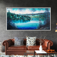Load image into Gallery viewer, Blue Lake Art | Framed Canvas Print | Blue Lake Painting | Oregon Lake House Decor | Guest Room Landscape Painting | Cascade Lakes Painting