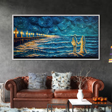 Load image into Gallery viewer, Couple Standing On The Beach, Abstract Art, Framed Canvas Print, Wood Framed Wall Art, Gift For Couples, Gift, Van Gogh Style Art